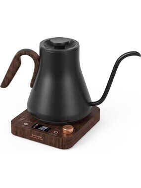 Gooseneck Electric Kettle with ±1°F Temp Control, 1200W, 0.9L, Stylish Black